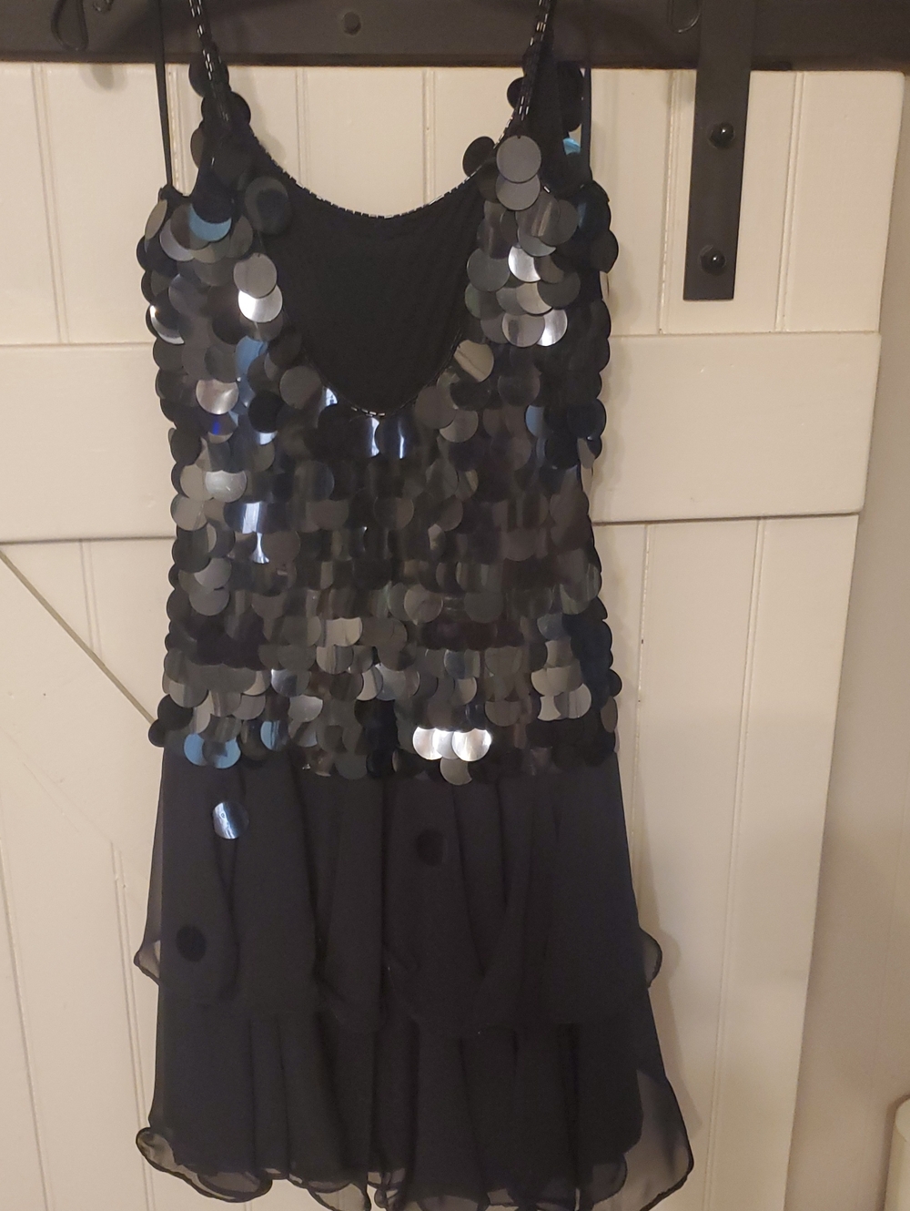 Black Sequin Tiered Evening Dress - Picture 2 of 10